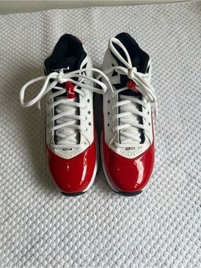NWOT Nike Air Jordan Kids White and Red Patent Toe Sneakers